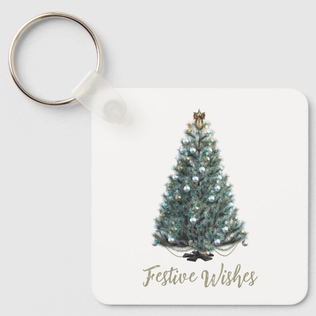 Festive Wishes. Christmas tree design Key Ring (Front)