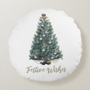 Festive Wishes. Christmas tree design Round Cushion