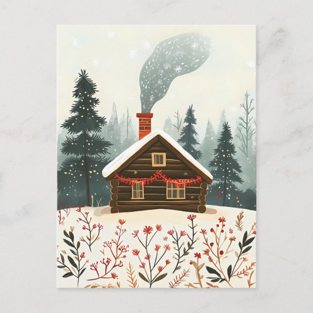 Festive wooden Cabin Christmas Greeting Postcard (Front)