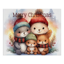 Festive Woodland Animal Family Merry Christmas