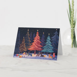 Festive Woodland Animals in Snowy Forest Card