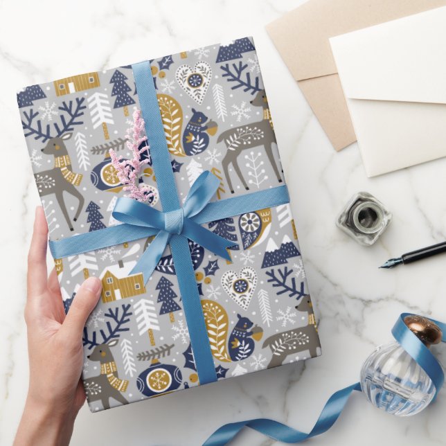 Festive Woodland Animals Scandi Christmas Wrapping Paper (Gifting)