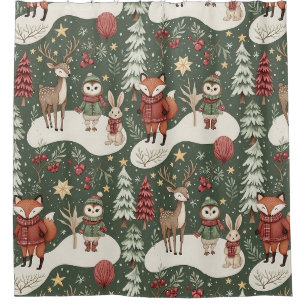 Festive Woodland Nature Winter Pattern Shower Curtain