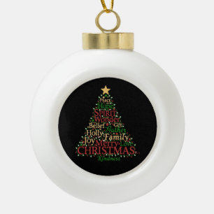 Festive Word Art Christmas Tree Peace Hope Joy Ceramic Ball Christmas Ornament