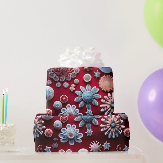 Festive Wrap Wonderland 'Red and Blue Snowflakes' Wrapping Paper (Party Gifts)