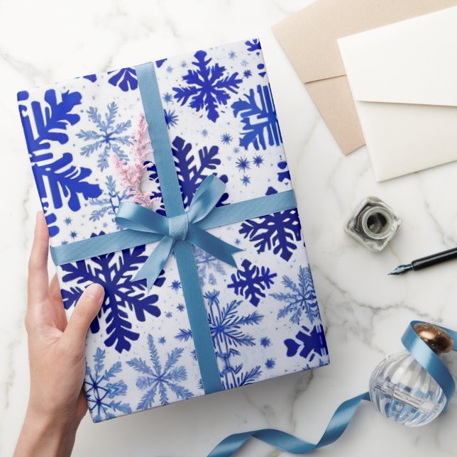 Festive Wrap Wonderland 'Royal Blue Snowflakes' Wrapping Paper (Gifting)