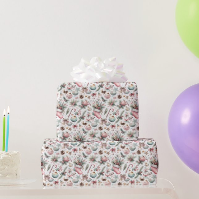 Festive wrapping paper with ornaments (Party Gifts)