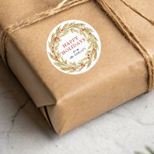 Festive Wreath Christmas Holiday Classic Round Sticker