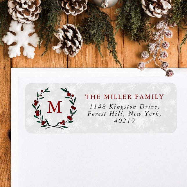 Festive Wreath Christmas Holiday Return Address Label (Creator Uploaded)