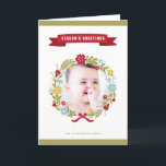 Festive Wreath Circle Photo Season's Greetings Holiday Card<br><div class="desc">Season's Greetings! Send greetings to family and friends with this festive photo card. It features colorful flowers and greenery. Personalize by adding your own photo and text.</div>