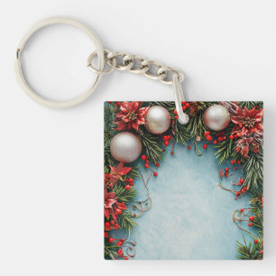 Festive Wreath Frame with Christmas Decorations Key Ring