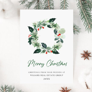Festive Wreath Holly Berry Pine Forest Christmas  Holiday Card
