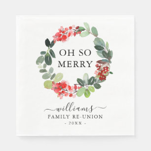 Festive Wreath Oh So Merry Family Reunion Custom Napkin