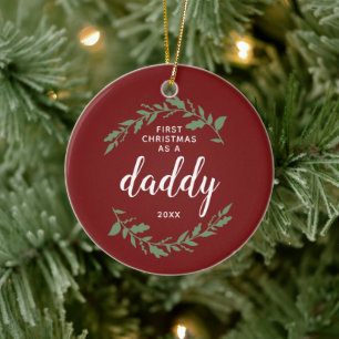 Festive Wreath Personalised 1st Christmas As Daddy Ceramic Ornament