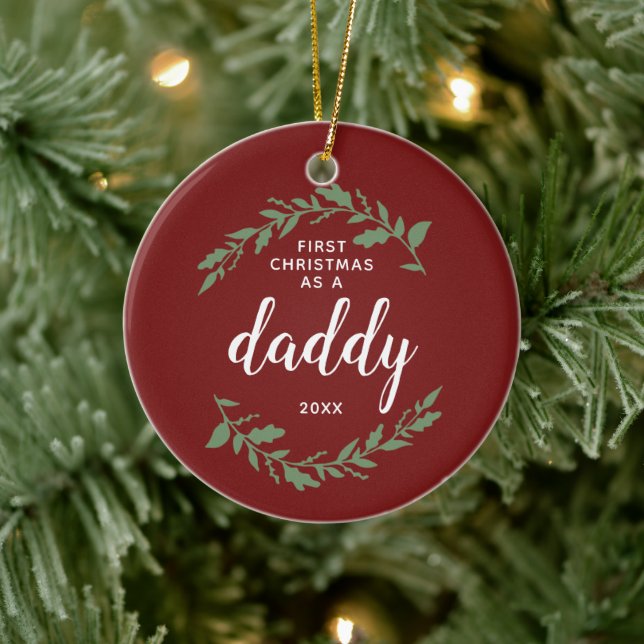 Festive Wreath Personalised 1st Christmas As Daddy Ceramic Ornament (Tree)