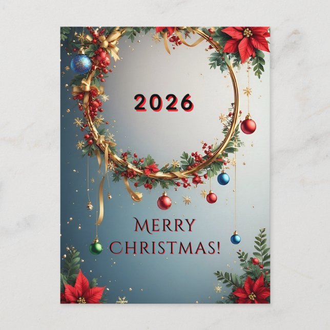 Festive Wreath 🎄✨ Poinsettia Holiday Warm Postcard (Front)