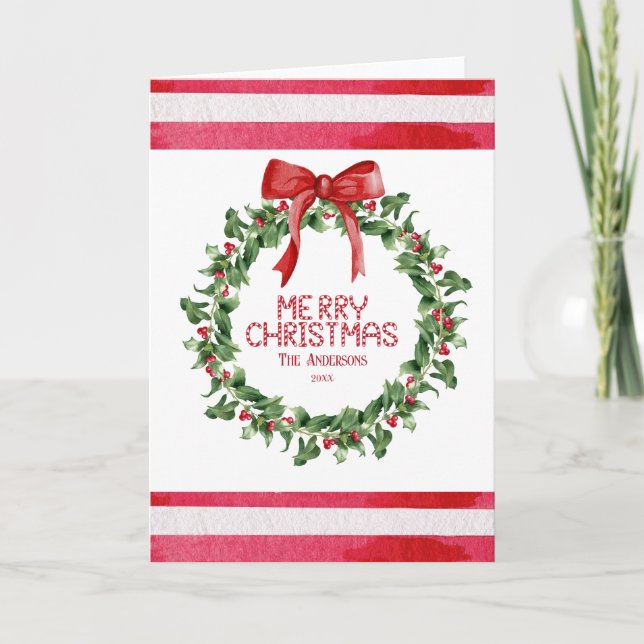 Festive Wreath Red Boq Coquette Festive Christmas Holiday Card (Front)