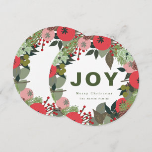 Festive Wreath with Joy Typography Holiday Card