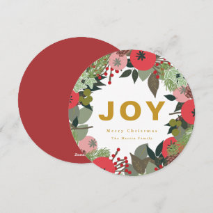 Festive Wreath with Joy Typography Holiday Card