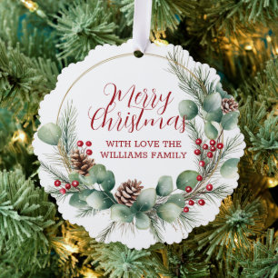 Festive Wreath with Red Berries and Eucalyptus  Tree Decoration Card