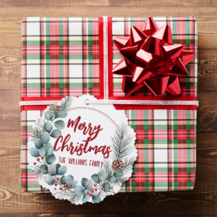 Festive Wreath with Red Berries and Eucalyptus Tree Decoration Card