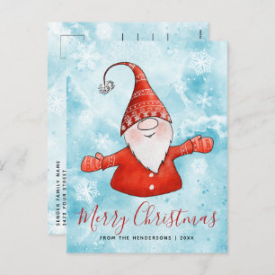 Festive Xmas Blue Red Cute Gnome Merry Christmas Holiday Postcard