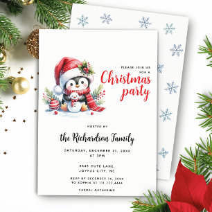 Festive Xmas Party Cute Penguin Christmas Invitation