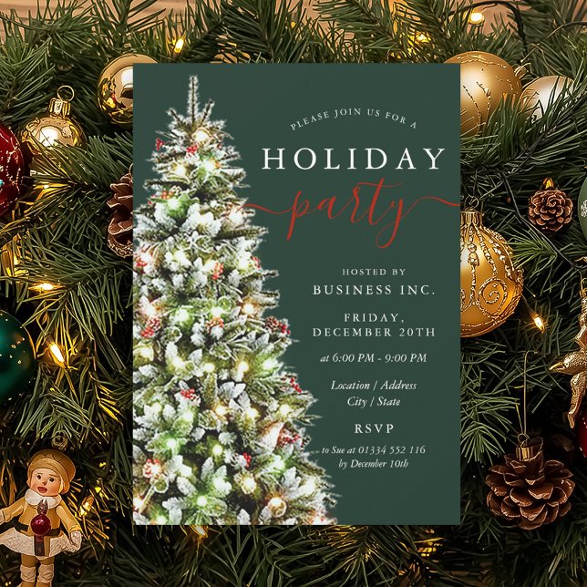 Festive Xmas Tree Corporate Holiday Party Green  Invitation (Festive Xmas Tree Corporate Holiday Party Green Invitation)