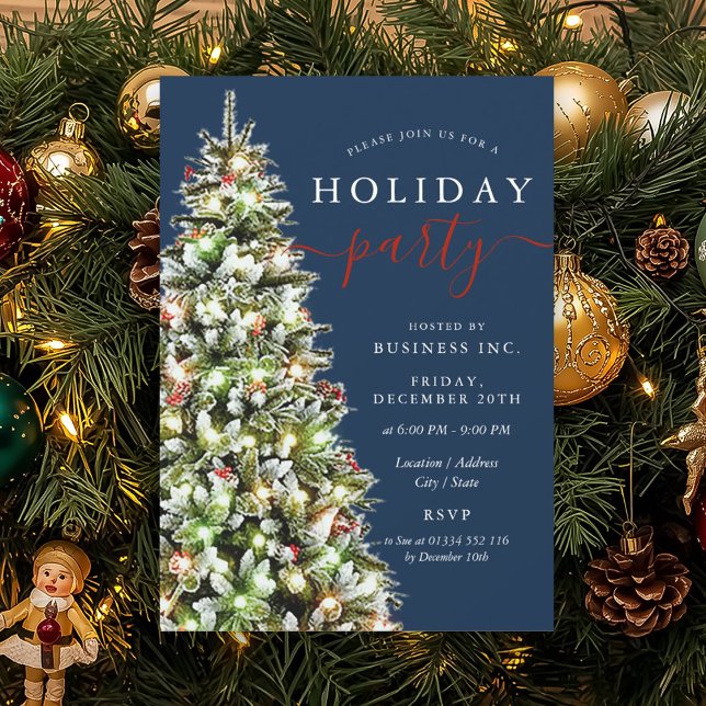 Festive Xmas Tree Corporate Holiday Party Navy Invitation (Festive Xmas Tree Corporate Holiday Party Navy Invitation)