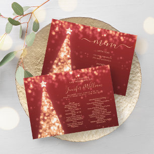 Festive Xmas Tree Gold Red Wedding Menu Program