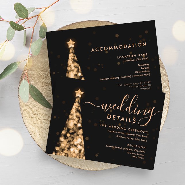 Festive Xmas Tree Gold Wedding Details Card (Festive Xmas Tree Gold Wedding Details Card)