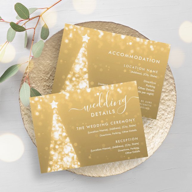 Festive Xmas Tree Gold Wedding Details Card (Festive Xmas Tree Gold Wedding Details Card)