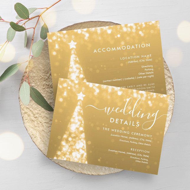 Festive Xmas Tree Gold Wedding Details Card (Festive Xmas Tree Gold Wedding Details Card)