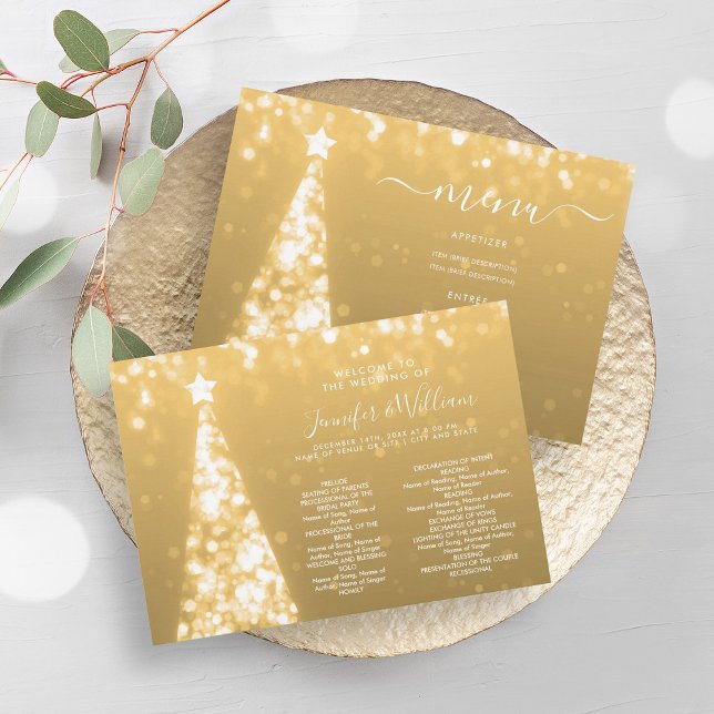 Festive Xmas Tree Gold Wedding Menu Program (Festive Xmas Tree Gold Wedding Menu Program)
