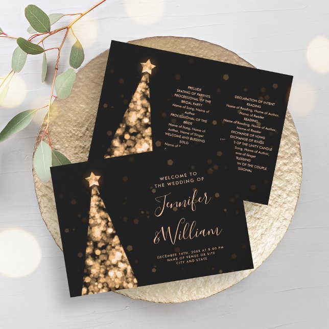 Festive Xmas Tree Gold Wedding Program (Festive Xmas Tree Gold Wedding Program)