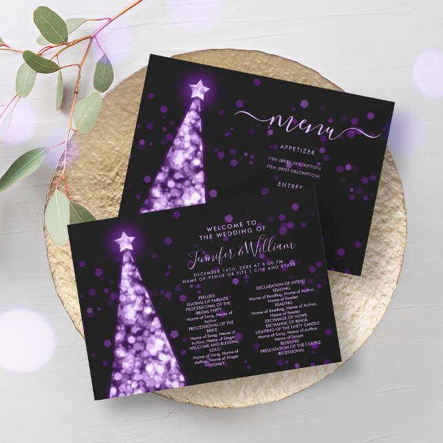 Festive Xmas Tree Purple Wedding Menu Program (Festive Xmas Tree Purple Wedding Menu Program)