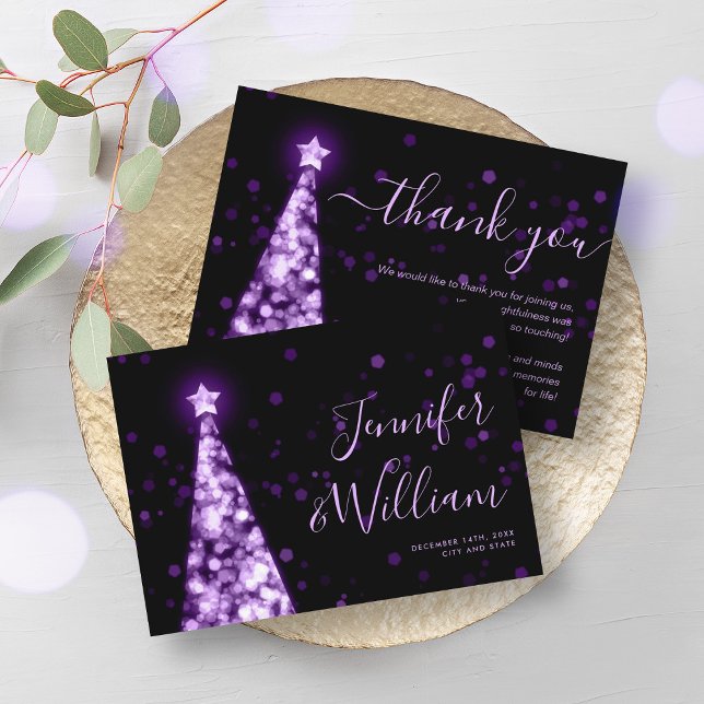 Festive Xmas Tree Purple Wedding Thank You Card (Festive Xmas Tree Purple Wedding Thank You Card)