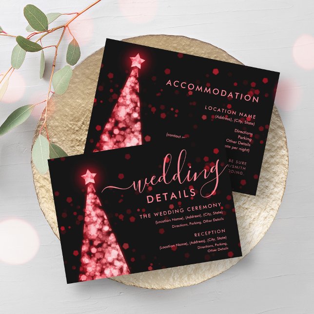 Festive Xmas Tree Red Black Wedding Details Card (Festive Xmas Tree Red Black Wedding Details Card)