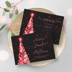 Festive Xmas Tree Red Black Wedding Menu Invitation