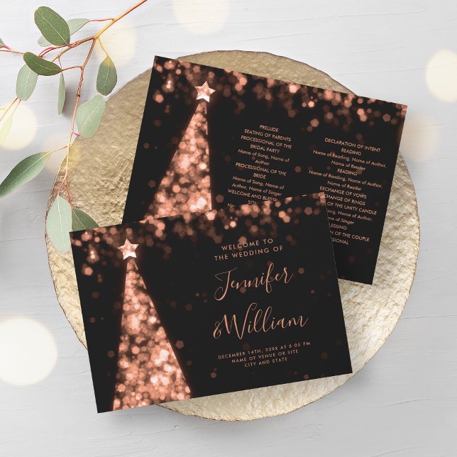 Festive Xmas Tree Rose Gold Wedding Program (Festive Xmas Tree Rose Gold Wedding Program)