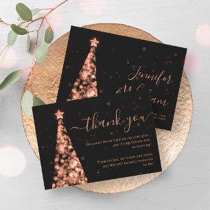 Festive Xmas Tree Rose Gold Wedding Thank You Card