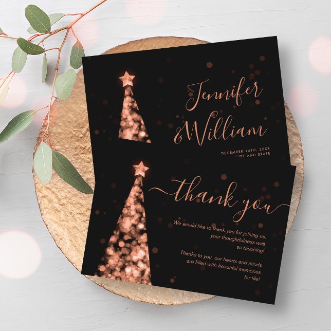 Festive Xmas Tree Rose Gold Wedding Thank You Card (Festive Xmas Tree Rose Gold Wedding Thank You Card)
