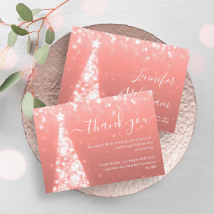 Festive Xmas Tree Rose Gold Wedding Thank You Card