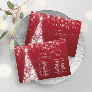 Festive Xmas Tree Silver Red Wedding Menu Program