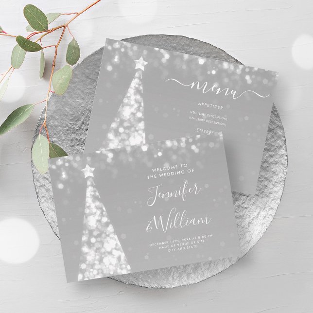 Festive Xmas Tree Silver Wedding Menu  Invitation (Festive Xmas Tree Silver Wedding Menu Invitation)