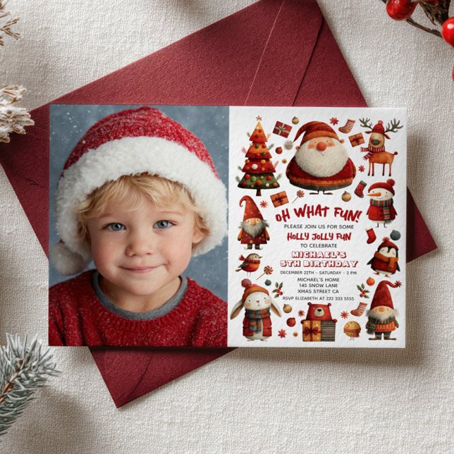 Festive Xmas Whimsical Kids' Birthday Party Photo  Invitation (Creator Uploaded)