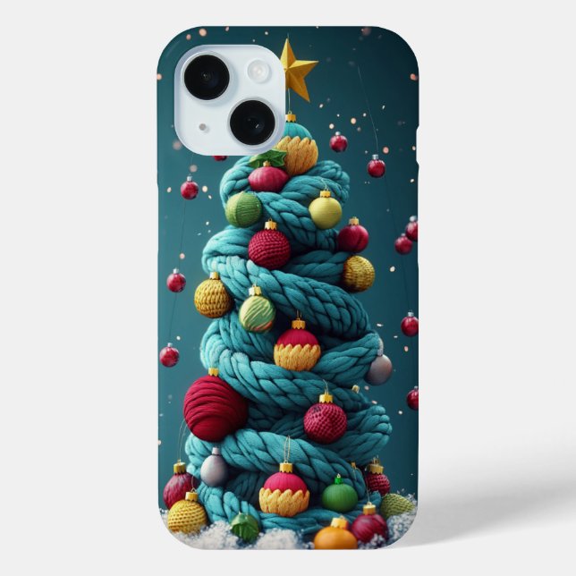Festive Yarn Christmas Tree Green Red Case-Mate iPhone Case (Back)