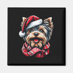 Festive Yorkshire Terrier In Santa Gear Magnet
