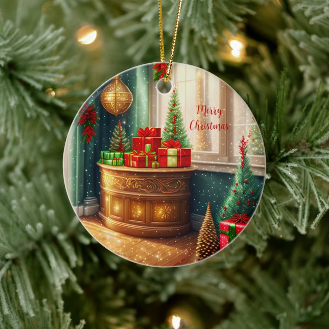 Festively decorated room, traditional Christmas  Ceramic Ornament (Tree)