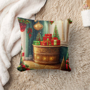 Festively decorated room, traditional Christmas Cushion